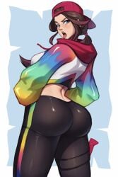 angry_face ass big cap female fortnite fully_clothed girl highres leggings loose_ponytail loserfruit magaska19 not_furry streamer thick_ass thick_thighs thighs tights toned tongue_out