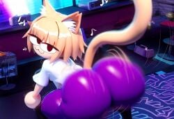 1girls 2024 3d ai_generated anonymous_artist anthro big_ass cartoony cat_ears cat_tail catgirl club looking_at_viewer looking_back melty_blood musical_note neco-arc seductive shaking_butt shortstack tagme tail twerking type-moon