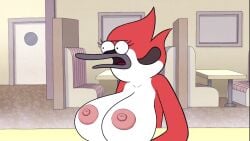 big_breasts bird breasts cartoon_network disgusted_expression edit edited_screencap furry huge_breasts large_breasts margaret_smith_(regular_show) nerota regular_show screencap screenshot screenshot_edit