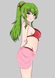 1girls alternate_costume arms_behind_back ass bangs bare_arms bare_midriff bare_thighs big_ass bikini blush breasts female female_only fire_emblem fire_emblem_awakening fire_emblem_heroes green_eyes green_hair grey_background li9mo long_hair looking_at_viewer looking_to_the_side medium_breasts midriff nintendo official_alternate_costume pointy_ears ponytail red_bikini red_swimsuit sarong see-through sidelocks solo swimsuit thighs tiki_(adult)_(fire_emblem) tiki_(adult)_(summer)_(fire_emblem) tiki_(fire_emblem)