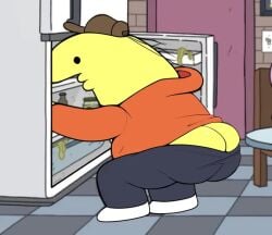 1boy ass ass_built_separately ass_cleavage bending_forward bending_over big_ass big_butt charlie_(smiling_friends) charlie_dompler edit fat_ass fat_butt fat_man looking_in_fridge male_only overweight_male screenshot_edit smiling_friends solo_male yellow_skin