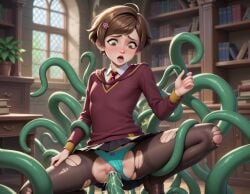 ai_generated blush cum_in_pussy female girl girly harry_potter hogwarts hogwarts_student magic nsfw panties panties_aside pantyhose plant pussy rape sex skirt_lift tentacle tentacle_around_arm tentacle_around_leg tentacle_in_pussy torn_pantyhose witch