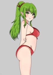 1girls alternate_costume arms_behind_back ass bangs bare_arms bare_midriff bare_thighs big_ass bikini blush breasts female female_only fire_emblem fire_emblem_awakening fire_emblem_heroes green_eyes green_hair grey_background li9mo long_hair looking_at_viewer looking_to_the_side medium_breasts midriff nintendo official_alternate_costume pointy_ears ponytail red_bikini red_swimsuit sidelocks solo swimsuit thighs tiki_(adult)_(fire_emblem) tiki_(adult)_(summer)_(fire_emblem) tiki_(fire_emblem)