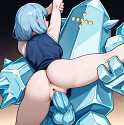 ai_assisted blue_hair breeding pokemon pokemon_(species) regice trainer