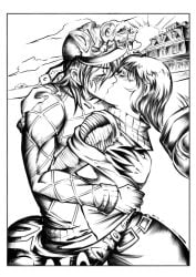 cute cute_face cute_male cutie_mark dio_brando jojo's_bizarre_adventure jojo_pose jojo_reference kiss_mark kiss_on_lips kissing line_art muscles muscular muscular_male nosferatuzzod steel_ball_run