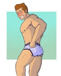 1boy ass blush brett_hand briefs briefs_only brown_hair butt_focus green_eyes inside_job male_only modeling muscular netflix tvfish-art underwear underwear_only