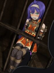 1girls ahoge bare_thighs belt blush bondage boots bound bound_arms bound_legs bound_to_chair bound_wrists breasts captured chair cleave_gag crying crying_with_eyes_open dress dungeon female female_focus femsub femuto fingerless_gloves fire_emblem fire_emblem:_path_of_radiance fire_emblem:_radiant_dawn gag gloves green_eyes headband imminent_rape improvised_gag indoors knot_gag long_hair looking_at_viewer medium_breasts mia_(fire_emblem) nintendo prison_bars purple_hair rape remote_control remote_control_vibrator restrained rope rope_bondage scared sex_toy sitting sleeveless solo_focus sweater thighhighs thighs vaginal_penetration very_long_hair vibrator wide_eyed