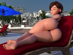 ass ass_focus big_ass big_butt elastigirl feet feet_out_of_frame feet_together female female_focus female_only helen_parr huge_ass huge_butt looking_at_viewer looking_back milf moxx3d one_piece_swimsuit smirk smirking_at_viewer swimsuit the_incredibles the_incredibles_2