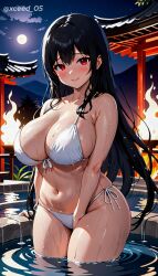 ai_generated big_breasts bikini black_hair female hips night original_character red_eyes stable_diffusion thick_thighs xceed