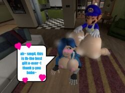 3d 3d_(artwork) big_ass big_breasts classic_tari_(smg4) dialogue garry's_mod gmod jacket jacket_only jacket_open kaibernation sex sex_from_behind smg4 smg4_(character) speech_bubble tari_(smg4) text