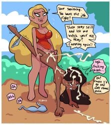 1futa 1girls anal anal_insertion anal_sex bikini blightstar blonde_hair blush brown_hair clothed clothed_futa clothed_futa_nude_female clothed_sex clothing cum cum_in_ass cum_inside cum_on_ass cum_on_body cum_on_hair cum_on_lower_body cum_on_upper_body dark-skinned_female dark_skin dialogue disney english_text female futa/female futa_on_female futanari grabbing grabbing_from_behind green_eyes huge_cock intersex lifeguard_(lilo_and_stitch) lilo_and_stitch long_hair looking_at_viewer nani_pelekai penetration penis red_swimsuit rolling_eyes sex sex_from_behind speech_bubble swimsuit text vein veins veiny veiny_penis