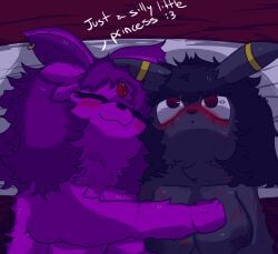 absurd_res after_sex anthro bed bite bite_mark blood blush bodily_fluids breasts duo eeveelution espeon female female/female furniture generation_2_pokemon hi_res nintendo noonearts piercing pokemon pokemon_(species) scratches sleeping sleeping_together umbreon