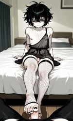 2boys ai_generated andrew_graves androgynous bed black_nails black_toenails crossdressing feet femboy feminine feminine_male fishnet_legwear fishnets foot_fetish footjob goth goth_boy male nightgown pale-skinned_femboy pov pov_male reneenjoyer see-through small_penis solo_focus the_coffin_of_andy_and_leyley thick_thighs thighhighs thighs trap twink