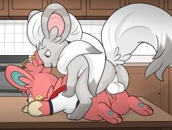 2025 4_toes absurd_res animal_genitalia anus balls blush bodily_fluids cinccino clothed clothing digital_media_(artwork) duo feet female female_penetrated feral foot_focus fur generation_5_pokemon generation_9_pokemon genital_fluids genitals grey_body grey_fur hair hi_res kitchen male male/female male_penetrating male_penetrating_female mammal nintendo nude pawmot penetration penis pink_body pokemon pokemon_(species) pussy sex shiny_pokemon simple_background smile tail tapering_penis toes vaginal_penetration velvet_(velvetsc) whyvern