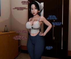 1girls 3d black_hair blue_eyes camisole caption cheating cheating_female cheating_mother cheating_wife cleavage cuckold cuckolding dialogue female large_breasts looking_at_viewer mature_female mature_woman milf mother motherly_cuckold navel netorare ntr oc original original_character original_characters sic_phuck solo solo_female solo_focus yoga_pants
