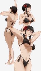 1girls ass bikini black_hair breasts long_hair multiple_views red_eyes smile solo spy_x_family swimsuit tagme_(artist) underboob yor_briar