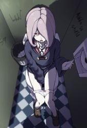 hand_between_legs ice_keki little_witch_academia looking_at_viewer panties panties_around_legs sucy_manbavaran toilet toilet_use walk-in