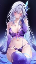 1girls bare_shoulders belly belly_button blush blush bra breasts genshin_impact heavy_blush hoyoverse long_hair magenta_eyes midriff midriff_cutout midriff_showing mihoyo mihoyo_technology_(shanghai)_co._ltd. navel navel_cutout navel_fetish navel_line navel_outline pink_body showing_belly showing_navel showing_off shy shy_expression silver_hair skindentation skirk_(genshin_impact) slender_body slender_waist thick_thighs thighs tummy vitaminechan
