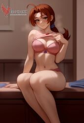 1girls 2d ai_generated ass barefeet big_ass big_breasts bra breasts brown_eyes brown_hair cleavage delia_ketchum_(pokemon) erophoenix feet female female_focus full_body looking_at_viewer looking_back low_ponytail milf nintendo older_woman open_clothes pale_skinned_female patreon_username pokemon smile soles solo solo_female sweat thick thick_thighs toes uncensored underwear undressing voluptuous