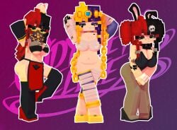 1girls 3d arms_up armwear bare_shoulders big_breasts big_breasts big_breasts black_nail_polish black_nails bowtie breasts breasts breasts bunny_ears bunnysuit choker cleavage collage costume dancer dancer_outfit ellie_walls_(odysseyellie) eyeshadow facing_viewer female female female_only freckles freckles_on_breasts freckles_on_face freckles_on_shoulders front_view goth goth_girl green_eyes hair_ornament hands_behind_head heels high_heels legwear leotard light-skinned_female light_skin loincloth long_hair looking_at_viewer mask masked masked_female mine-imator minecraft multicolored_hair nail_polish odysseyellie painted_nails presenting shaved_crotch shaved_pussy solo solo_female standing tagme tattoo tattooed_arm tattoos twintails