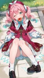 ai_generated donut female female_only gradient_hair honkai:_star_rail hyacine_(honkai:_star_rail) knees_together_feet_apart lying lying_down panties pink_hair turquoise_eyes