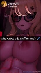 1girls 3d accessory alone animated big_breasts blonde_hair bow breasts bunny_ears bunny_girl clipping close-up completely_nude completely_nude_female cum cum_drip cum_dripping cum_in_pussy cum_inside cum_leaking cum_leaking_out_of_pussy cum_on_body cum_on_breasts cum_on_face dildo dripping dripping_cum english english_voice_acting fansly female glasses indoor indoors inside jewelry jinkyvr large_breasts laying_down laying_on_back leaking_cum light light-skinned_female light_skin looking_at_viewer looking_down masturbation messy messy_hair mp4 nude nude_female ponytail pubic_tattoo pussy sex_toy shiny_skin shorter_than_30_seconds snapchat solo solo_female solo_focus sound tagme tattoo tattoos text thighs up_close vaginal_penetration video virtual_youtuber voice_acted vrchat vrchat_avatar vrchat_media vrchat_model watermark womb_tattoo writing writing_on_body writing_on_skin