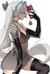 alexandrina_sebastiane bealenoir black_legwear elbow_gloves glasses gloves latex lingerie piercing see-through thighhighs zenless_zone_zero