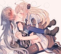 2girls blue_hair closed_eyes female female/female female_only grey_hair handholding holding_hands homosexual kissing_neck legs_apart lesbian lesbian_couple lesbians licking_neck long_hair masked_female original_characters pleasure_face pleasured sex shaking_legs yuri