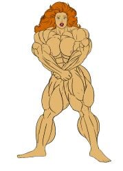 1girls blush dairugger edit embarrassed_nude_female enf extreme_muscles female female_only hands_covering_crotch marvel marvel_comics mask masked_female muscular muscular_female nipples nude nude_female orange_hair solo titania_(marvel)