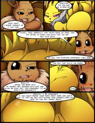 anus ass blush comic eevee eeveelution english_text female feral fur hi_res jolteon kuroodod male nintendo nude open_mouth page_25 pokémon_(species) pokemon purple_eyes pussy rear_view sam_(kuroodod) sloth_(kuroodod) straight text tongue video_games yellow_fur