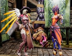 3d 3d_(artwork) 3girls activision angela_ziegler asian asian_female blizzard_entertainment bondage canadian_female cyber_detective_sojourn cyborg cyborg_girl dragon_symmetra female female_focus female_only halloween halloween_terror_series indian_female mercy nghiahp72 overwatch overwatch_2 satya_vaswani sojourn_(overwatch) symmetra vivian_chase witch_mercy yuri