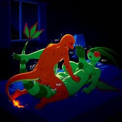 1boy 1girls 5_toes age_difference ai_generated anthro balls bed bodily_fluids bouncing breasts charmander closed_eyes dark_room female flygon grabbing_legs heat indoors large_breasts legs_up looking_pleasured male male/female mature_female milf missionary_position moaning motion_lines navel night nipples nude open_mouth penis pokemon pokemon_(species) pussy saliva serbm sound_effects spread_legs taller_female vaginal_penetration younger_male