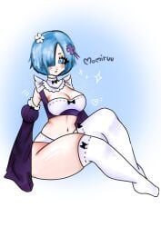 blue_hair cute maid maid_uniform momiruu rem_(re:zero) shy solo solo_female thick_thighs