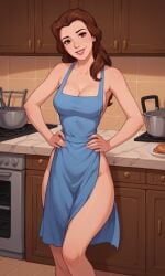 1girls ai_generated ass belle belle_(beauty_and_the_beast) bigmic145 breasts cleavage disney disney_princess female kitchen naked naked_apron naked_female princess smiling_at_viewer solo solo_female