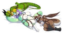 adhara ball_gag blue_eyes bondage bondage bound breasts brown_hair claws cunnilingus destiny_(milodesty) digital_drawing_(artwork) digital_media_(artwork) dragon emanuela_(dragonmaster2653) face_in_breasts feet female female/female fur furred_dragon furred_scalie gag gagged genitals green_body group hair head_between_breasts hi_res horn milodesty muzzle_(object) muzzled mythological_creature mythological_scalie mythology nipples nude oral purple_hair pussy restraints ring_gag rope rope_bondage scalie sex smile solo submissive tail tail_bondage tail_tied toe_claws toes trio vaginal_penetration