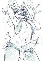 anthro balls biped bodily_fluids bottomwear bovid caprine clothing deltarune deltarune_chapter_3 desertkaiju erection eyebrows eyeliner eyewear femboy fingers foreskin fur genital_fluids genitals glasses goat hi_res humanoid_genitalia humanoid_penis makeup male mammal open_mouth pants penis precum punksei ralsei short_tail solo standing tail uncircumcised undertale_(series)