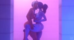 2futas 3d ashe_(overwatch) big_ass big_penis blender blue_skin earrings foreskin futa_only futanari intersex jewelry kissing missyastrea nipple_piercing overwatch penis precum self_upload shower uncircumcised wide_hips widowmaker