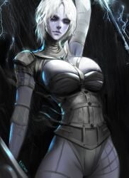 1girls big_breasts busty cleavage female female_only large_breasts laxasia_the_complete lies_of_p pale-skinned_female pale_skin ragecndy revealing_clothes white_hair