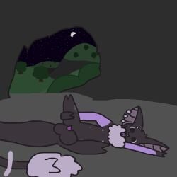 accessory anthro arm_warmers armwear balls bat big_balls cave cave_background clothing digital_drawing_(artwork) digital_media_(artwork) ear_piercing erin_(erinthebat) furgonomics genitals hi_res huge_balls inside jewelry lying male mammal moon mountain neck_tuft night nipples on_side penis piercing plant playful ring sky solo solo_focus star starry_sky syankacreature tail tail_accessory tail_jewelry tail_ring tail_tuft tongue tongue_out trans_(lore) trans_woman_(lore) tree tuft