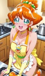 1girls ai_generated apron blush colored_eyelashes cure_papaya female female_only green_eyes ichinose_minori kite_gt light-skinned_female light_skin magical_girl naked naked_apron nude nude_female orange_hair precure pretty_cure solo toei_animation tropical-rouge!_precure