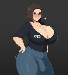 1futa 2d bulge cleavage futa_only futanari g3mma huge_breasts intersex revealing_clothes samsung_sam standing voluptuous