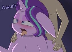 ahe_gao anthro blush clothed clothing dialogue friendship_is_magic horn mammal my_little_pony pj-nsfw purple_eyes purple_skin starlight_glimmer tongue tongue_out topless