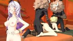 3boys aether_(genshin_impact) all_fours anal angry bent_over breasts citlali_(genshin_impact) femboy gay genshin_impact hands_on_hips hilichurls_(species) looking_away looking_away_from_partner male nude oral penis pine_nsfw pout pouting small_penis tagme twink yaoi
