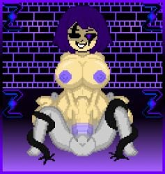 1boy 1futa balls big_breasts black_eyes bound_legs breasts dark_zixy docking futanari genderswap_(mtf) holding_penis huge_breasts intersex male original_character penis penis_in_penis pixel_art purple_eyes purple_hair purple_nipples purple_penis rule_63 self_upload tentacle tentacles_around_legs urethral_insertion urethral_penetration zixy