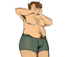 1boy almost_naked armpit_hair body_hair brown_eyes brown_hair chubby chubby_belly chubby_male chubby_thighs edd_(eddsworld) eddsworld fat fat_male hairy hairy_belly hairy_chest hanging_belly hiding_face large_thighs male male_only moobs pink_nipples shy shy_male underwear