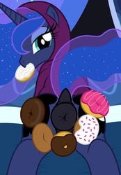 2016 absurd_res anus ass badumsquish clothed clothing cutie_mark dock doughnut equine eyelashes female feral food food_play friendship_is_magic hair half-closed_eyes hi_res hoodie horn long_hair looking_at_viewer mammal my_little_pony ponut pony presenting_anus presenting_hindquarters princess_luna_(mlp) puffy_anus rear_view solo unicorn