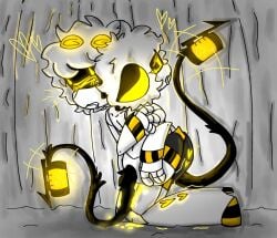 ears_up freaky_l hugging hugging_partner male male/female murder_drones n_(murder_drones) pleasure_face robot tail tails v_(murder_drones) white_body white_hair