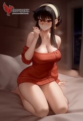 1girls 2d ai_generated ass bare_shoulders big_ass big_breasts black_hair blush breasts cleavage earrings erophoenix female female_focus full_body hairband jewelry long_hair looking_at_viewer off-shoulder_sweater pantyhose patreon_username smile solo solo_female spy_x_family sweater thick thick_thighs uncensored yor_briar yor_forger