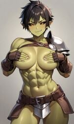 ai_generated confident darkcry female female_orc green_skin orc orc_female teasing