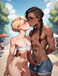 2femboys ai_generated bangs black_cock black_dick black_domination black_hair black_penis blacked blonde_hair braids cock_size_difference femboy femboy_only flat_chest flat_chested glasses huge_cock kissing large_penis male massive_penis naked naked_femboy open_clothes short_hair shorts size_comparison size_difference small_breasts small_penis tiny_penis tiny_waist white_cock white_penis